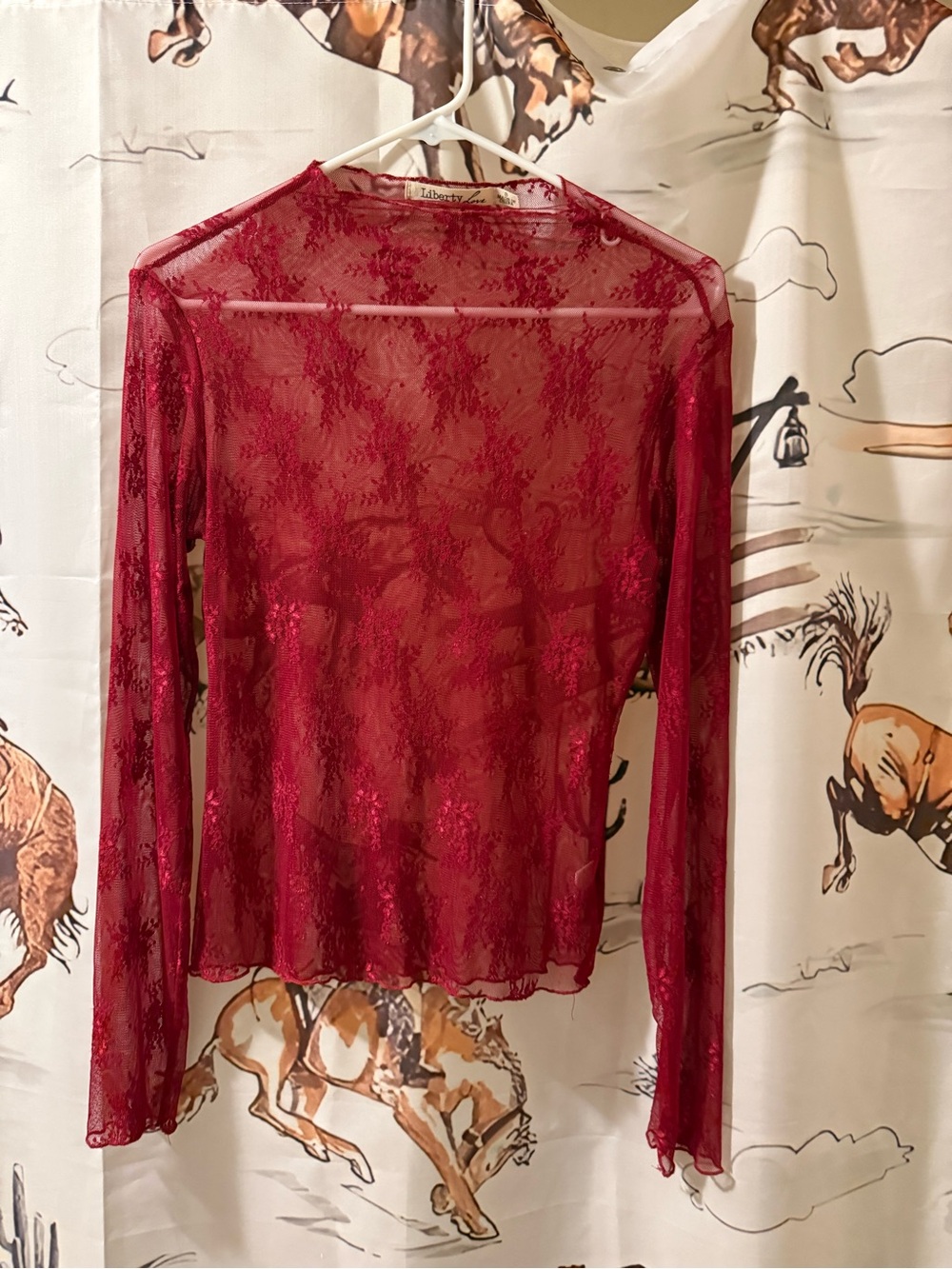 Liberty Love Sheer Lace Long-Sleeve Top in Deep Red